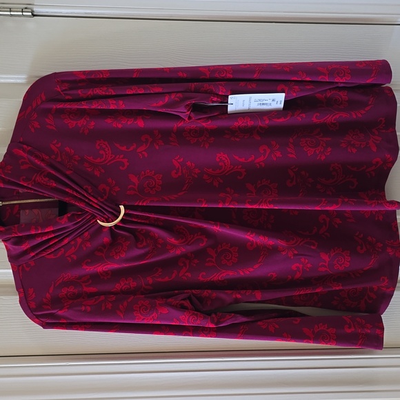 LIZ CLAIBORNE WOMEN'S PETITE LONG SLEEVES MAGENTA FANCY EMBELLISHED BLOUSE PXL - Picture 3 of 16